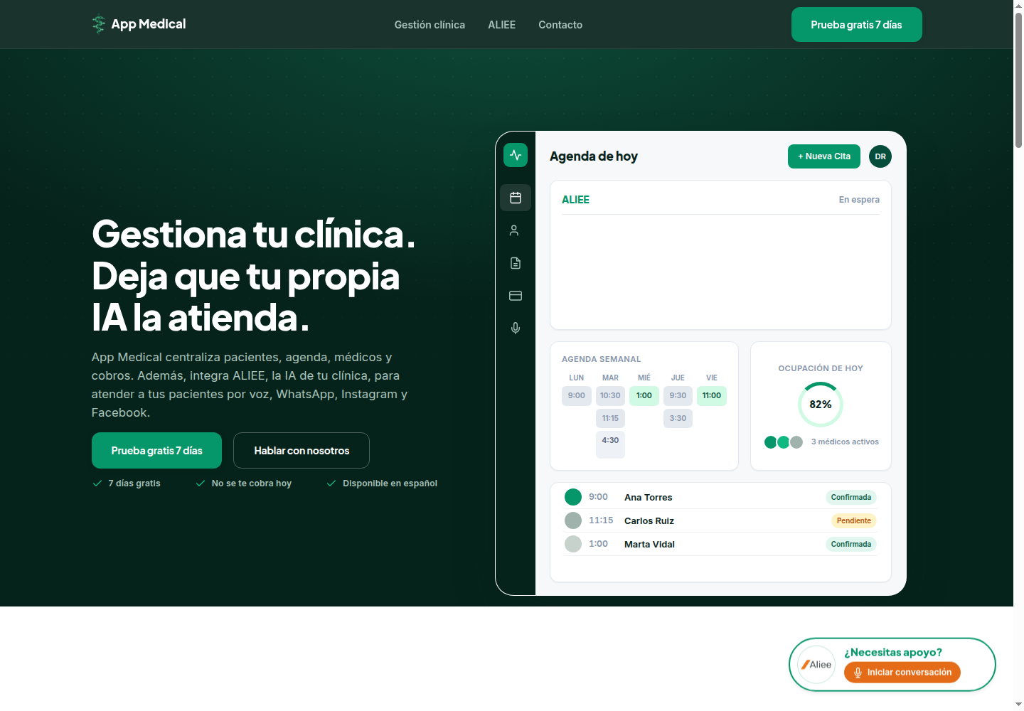 App Medical landing page and clinical dashboard preview